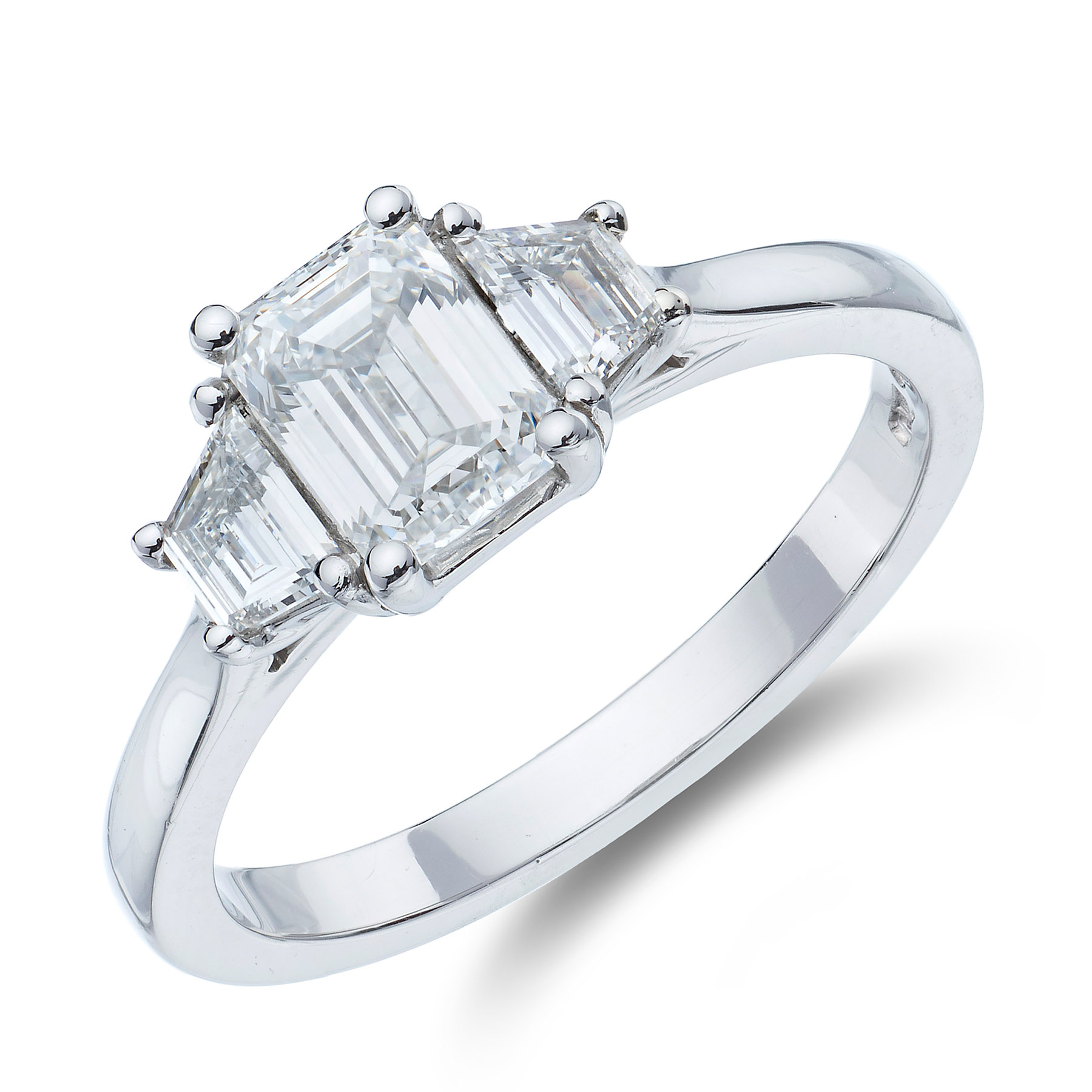 1.19ct Emerald and Trapezoid Diamond Ring | Tom Coll Jewellery, Diamond ...