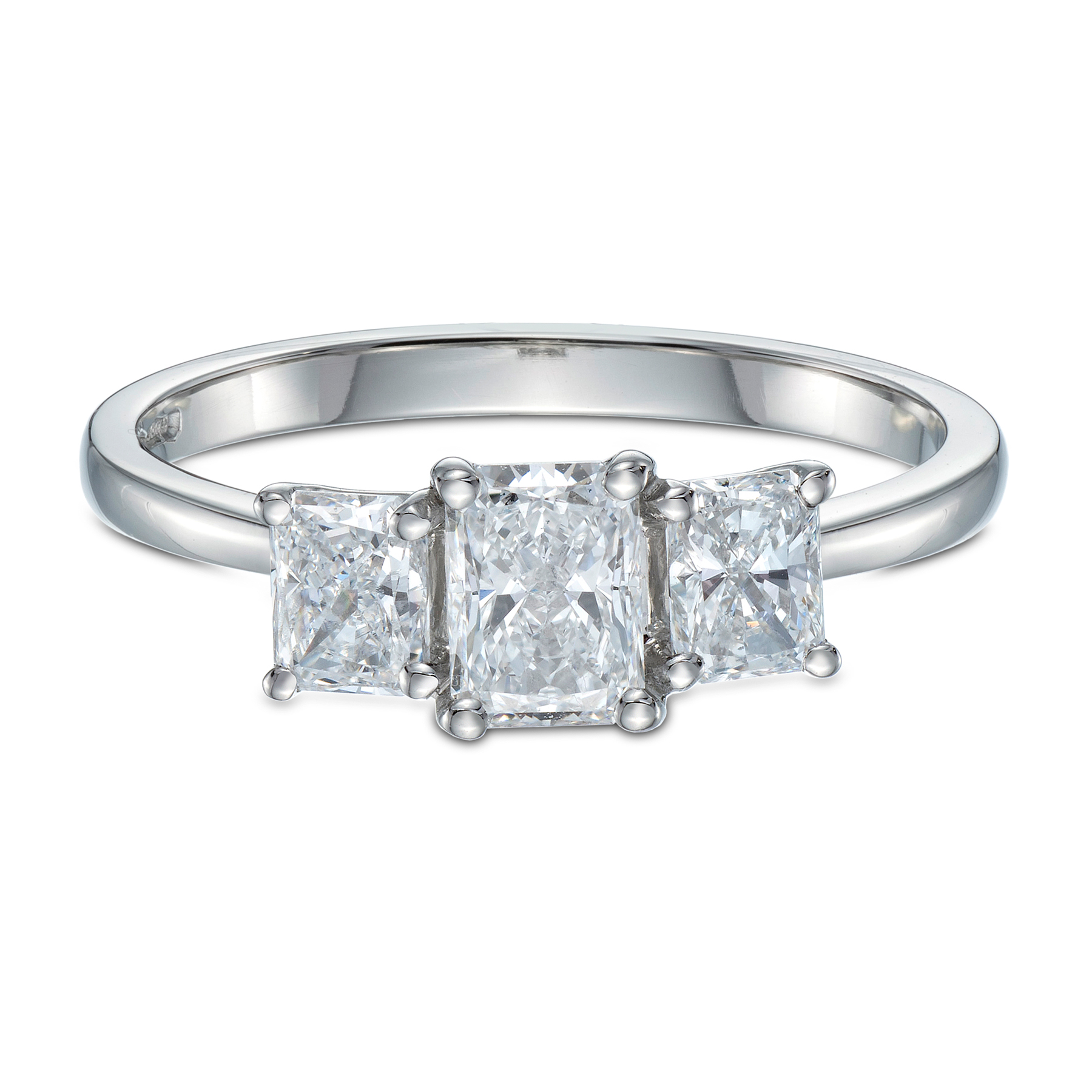 Platinum 3 Stone 1.12ct Radiant Cut Diamond Ring Tom Coll Jewellery